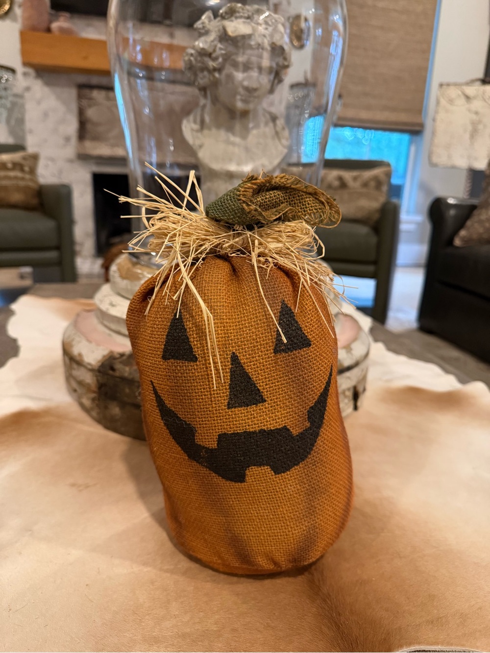 Handmade Jack-O'-Lantern Burlap Pumpkin Decoration - Orange & Black - Picture 3 of 14